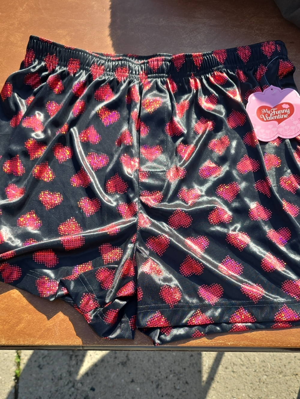 Mens Silk Boxer Shorts with Pink Red Heart Print